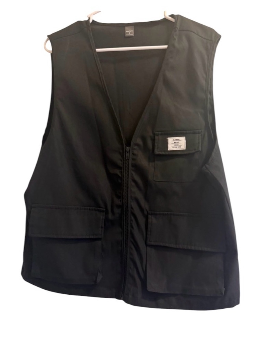 Black Utility Zip Vest with Patch Pocket Detail